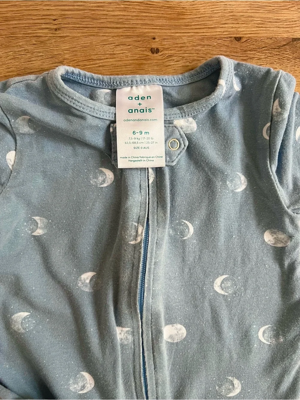 aden + anais Moon Print Light Blue Footed One-Piece Sleeper Footie Pajama Baby